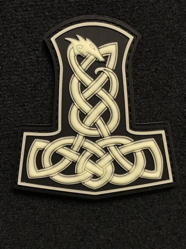 JTG Dragon Thors Hammer Patch, gid (glow in the dark) / 3D Rubber patch